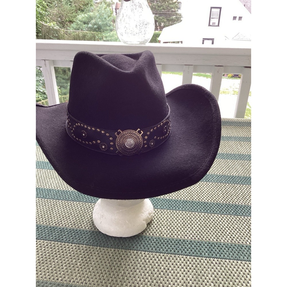 Bullhide Black Wool Western Cowboy Hat Studded Concho Band Size Small USA